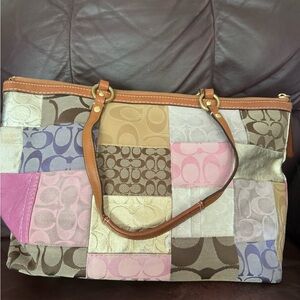 Authentic Coach Patchwork Tote Bag with Leather Straps and wallet
